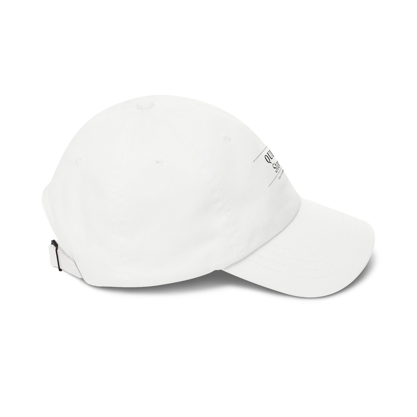 Quiet Storm Dad Cap – Minimalist White Baseball Hat with Subtle 'QUIET Storm.' Text