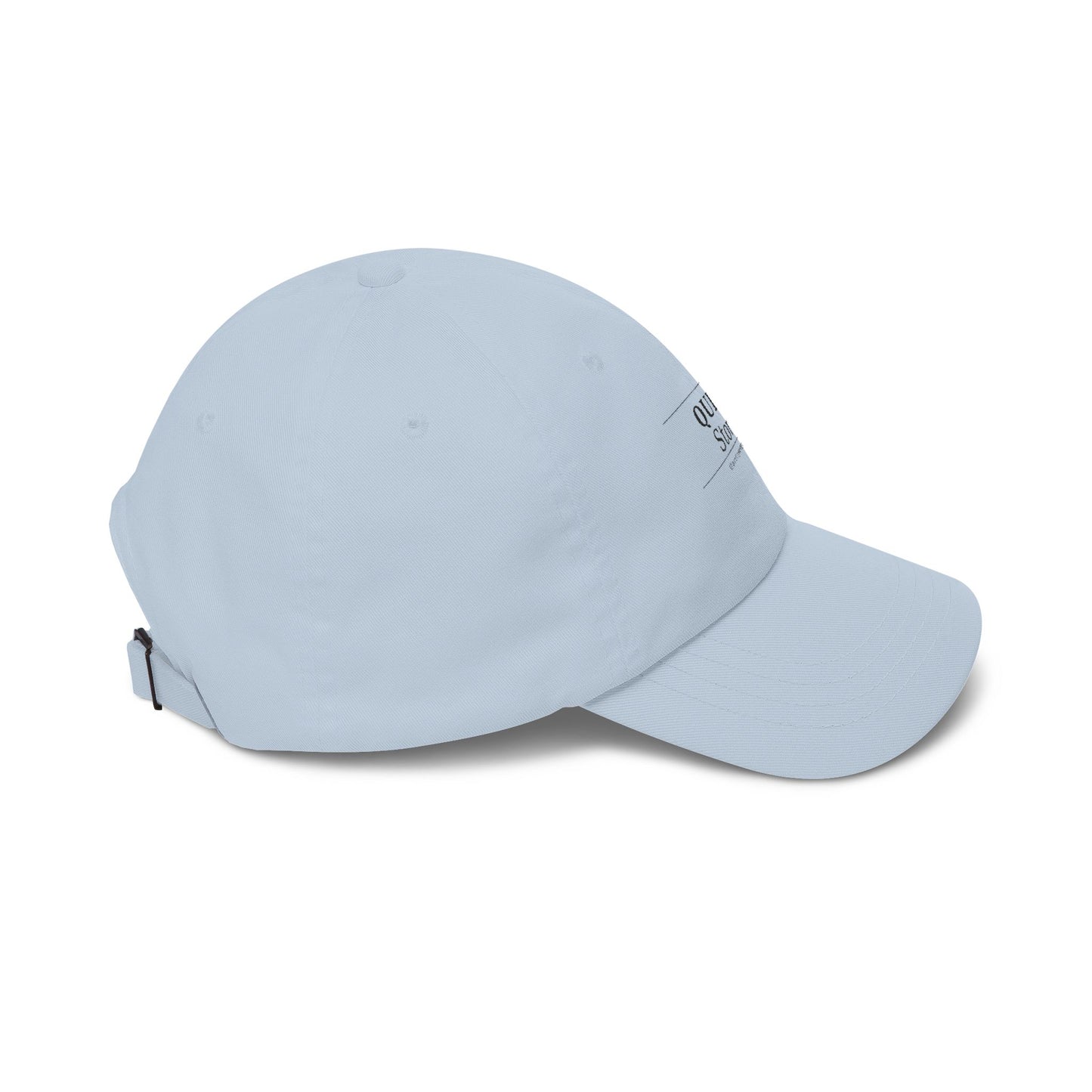 Quiet Storm Dad Cap – Minimalist White Baseball Hat with Subtle 'QUIET Storm.' Text