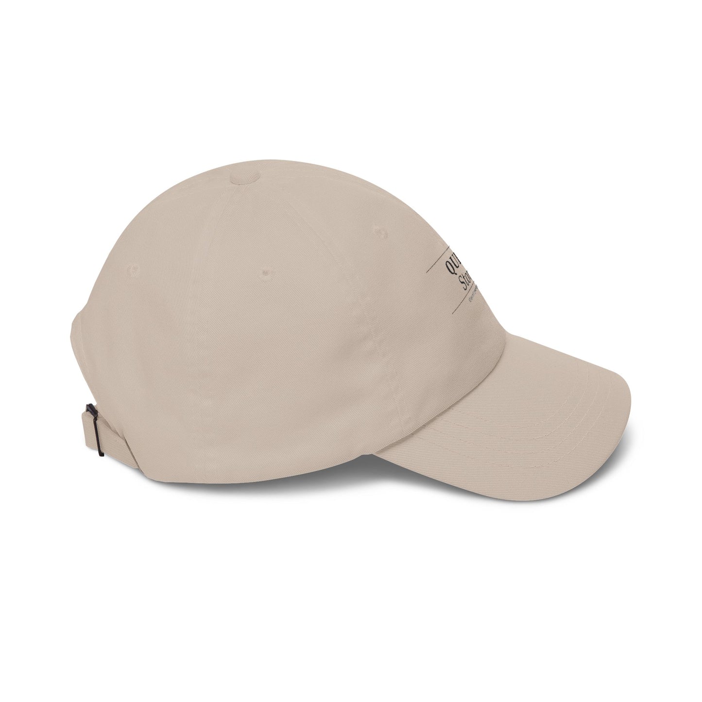Quiet Storm Dad Cap – Minimalist White Baseball Hat with Subtle 'QUIET Storm.' Text